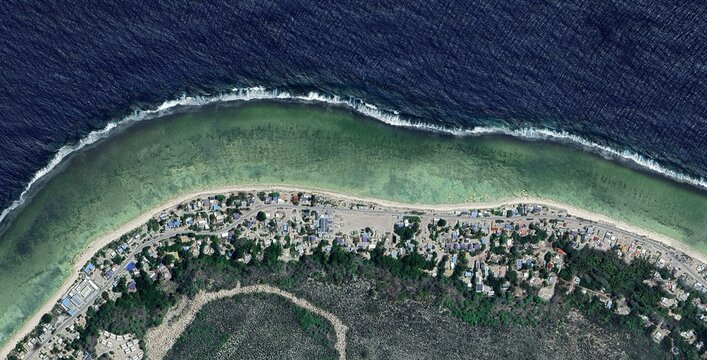 Nauru Coastal Settlement Aerial View Coral Reef