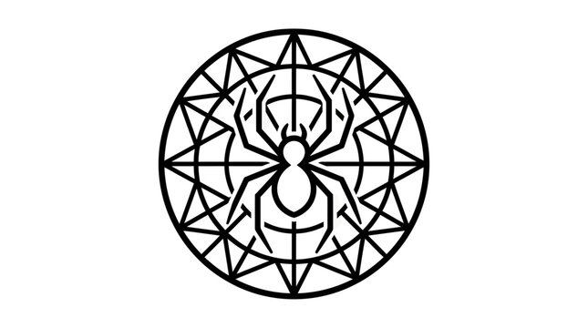 Geometric Spider Logo Icon - Minimalist Vector Illustration of an Arachnid in a Circular Web Frame
