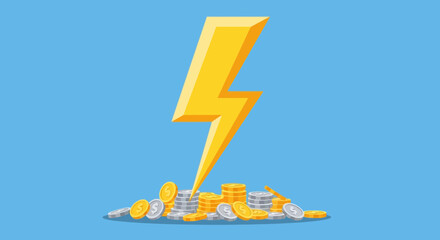 Lightning Bolt Over Pile of Coins - Energy Savings and Financial Power Concept © Fhadhil