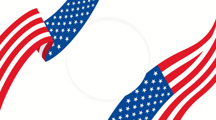 Fototapeta premium Abstract patriotic background with flowing American flags circling a white vignette, showcasing stars and stripes in red, white, and blue.