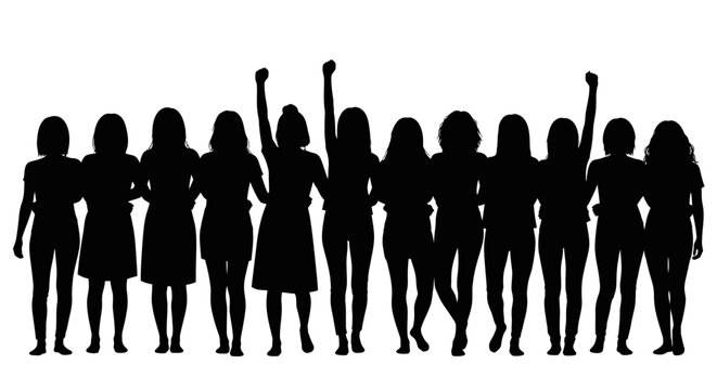 Group of Diverse Women Standing Together Silhouette