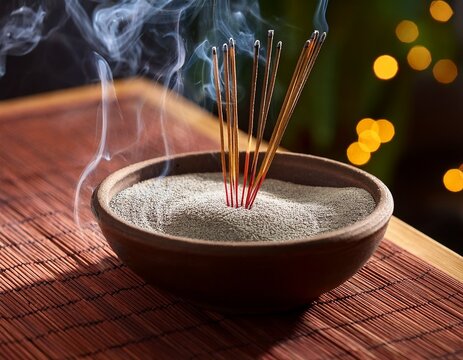 burning incense sticks in a bowl aromatherapy