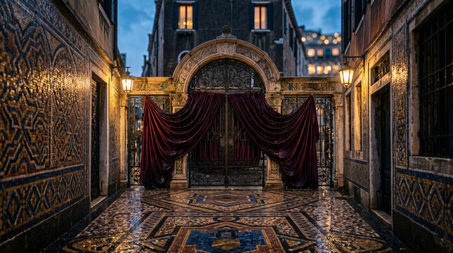 Opulent Mosaic Tile Dead End Alley with Abrupt Wall and Luxury Urban Mystery