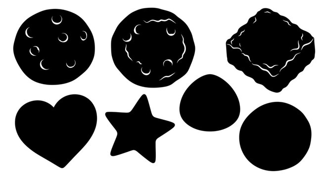 Various Black Cookie Silhouettes on White Background