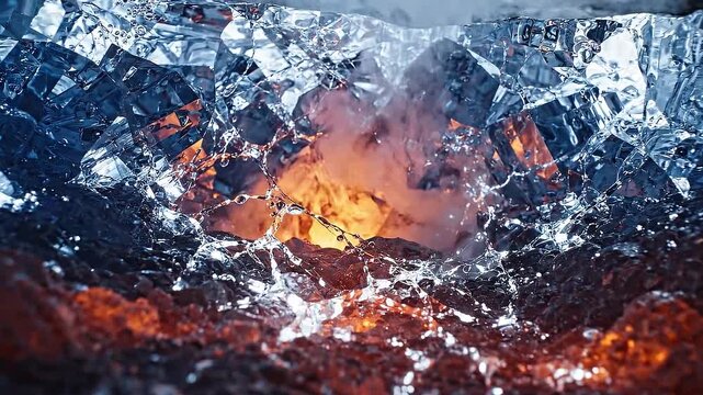Close-Up of Glowing Crystals with Smoke and Fire &mdash; Mystical High Energy Mineral Concept
