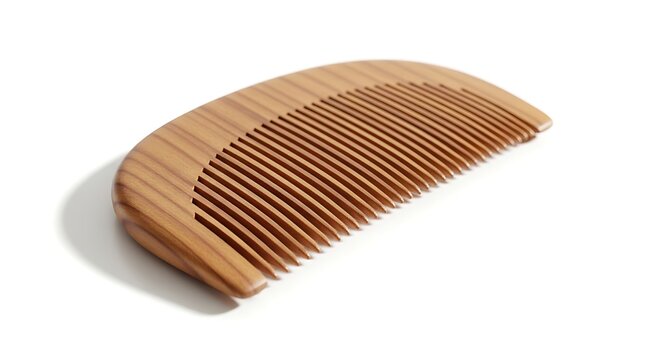 Wooden wide tooth comb on white.