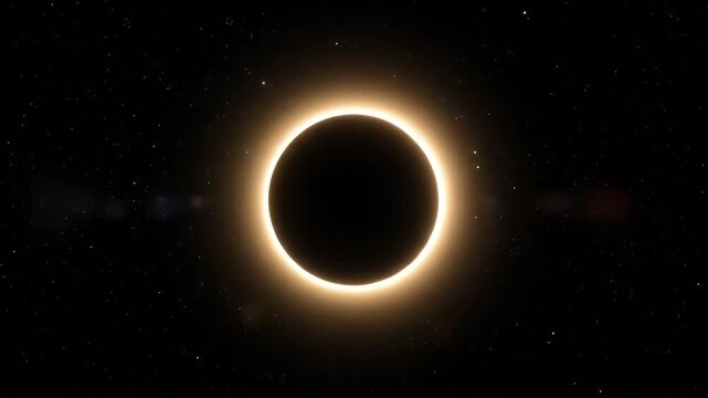 total solar eclipse with a glowing ring of light in a dark starry night sky background