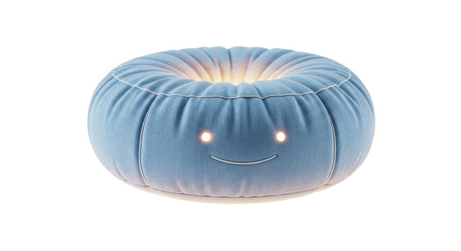 Smiling blue bean bag chair with glowing eyes