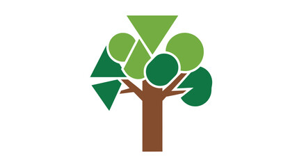 Abstract geometric tree icon with green shapes and brown trunk © raki