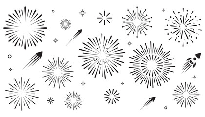 Fireworks outline burst and rocket collection with line starburst, sparkle and shooting star elements for celebration New Year and event banner design  © Ibrahim