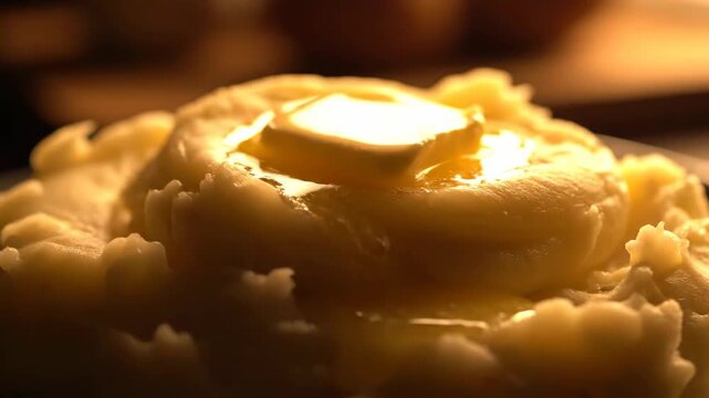 Close up of warm butter on rustic bread