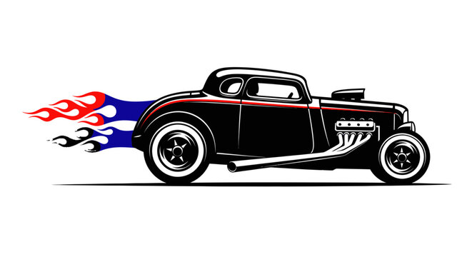 Retro Hot Rod Car with Flames Illustration