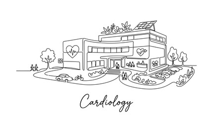 Obraz premium Modern healthcare facility dedicated to cardiology with eco-friendly solar panels and patient-centered design for improved heart