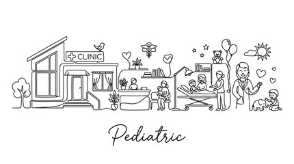 Obraz premium Charming Pediatric Clinic Illustration Showcasing Care and Happiness for Children and Families