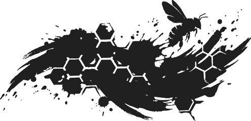 Obraz premium Watercolor honeycomb and bee illustration artistic ink wash design