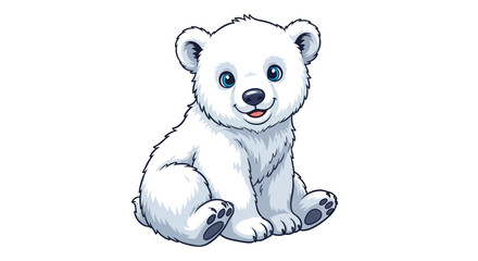 Cute cartoon polar bear cub sitting, arctic animal, white background © din