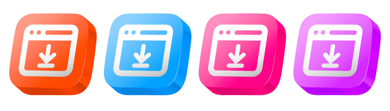 Glossy 3D download via bowser collection in pink, orange, blue, and purple, offering a colorful icon set for wealth management apps.