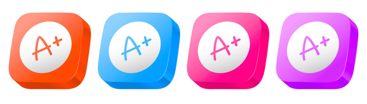 Set of grades graphics in orange, purple, pink, and blue, designed as a colorful 3D glossy icon set for modern commercial banking.