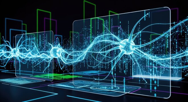Artificial Intelligence Neural Network Concept with Glowing Data Streams