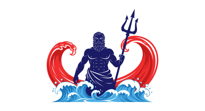 Neptune God of the Sea with Trident and Waves