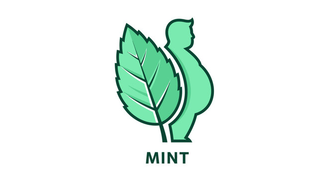 Mint leaf and human silhouette health logo