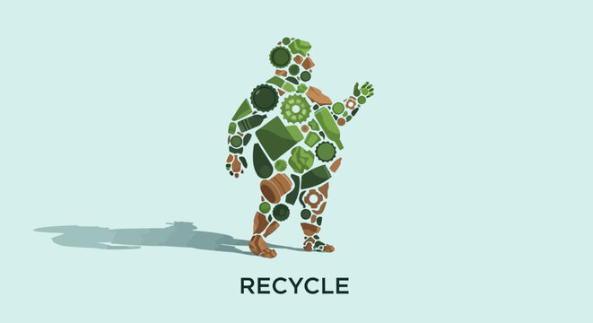 Human silhouette made of green recycled items