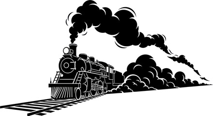 Vintage Steam Train Emitting Black Smoke on Tracks, Retro Transportation © heru