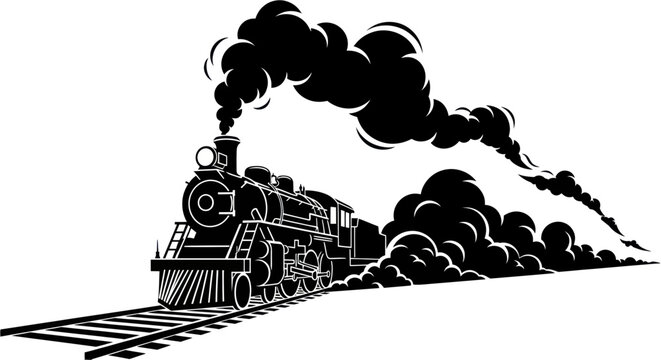 Vintage Steam Train Emitting Black Smoke on Tracks, Retro Transportation