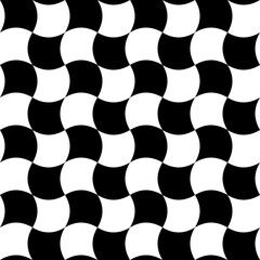 Fototapeta premium Bezszwowy wzór geometryczny z falującą szachownicą – czarno-biały, styl op-art retro