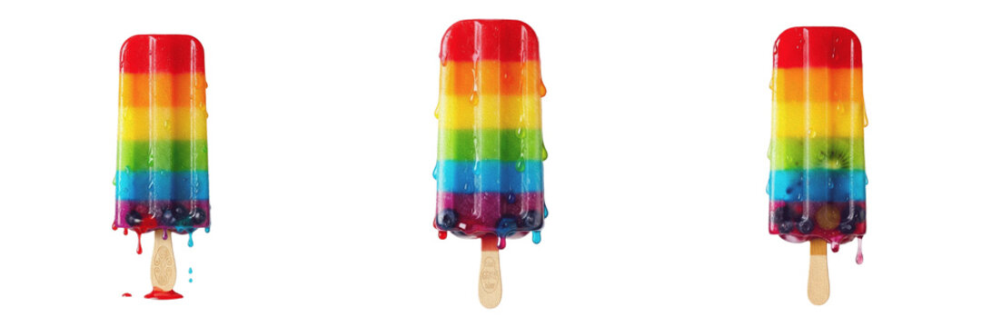Set of Colorful Rainbow Popsicle on Stick with Isolated on White Background, PNG