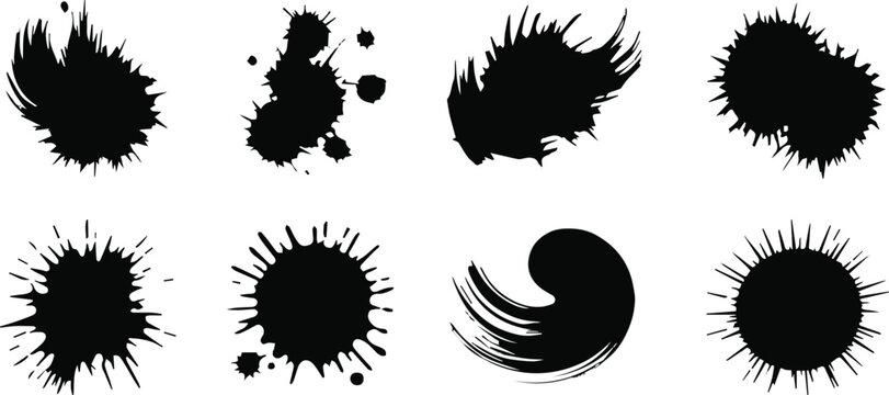 ink brush stroke splatter pack isolated black blot shapes for overlays