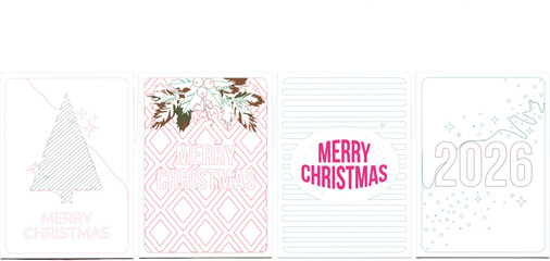 Minimalist Christmas and New Year Card Collection Featuring 2026 Designs, Holiday Greetings, and Festive Decorative Elements in Modern Vector Style © MDEsmayil