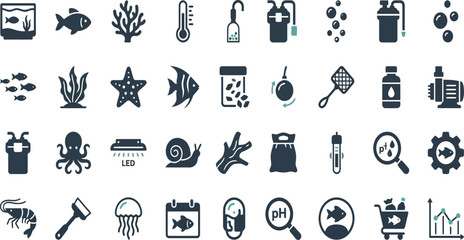 aquatic life and science icons set flat vector illustration on white background © LightFrame