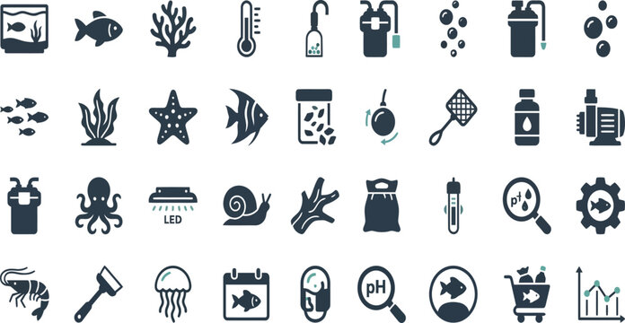 aquatic life and science icons set flat vector illustration on white background