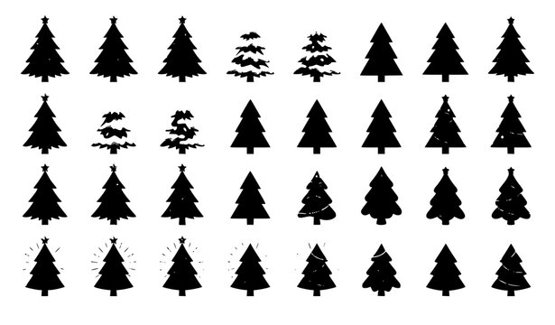 Different Christmas trees collection vector illustration festive holiday tree set isolated on white background