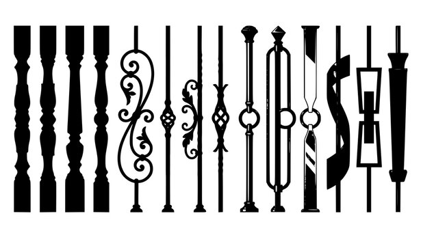 Elegant stair balusters vector illustration decorative spindle collection isolated on white