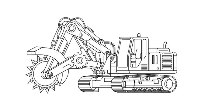 Industrial Trencher Machine Outline Vector Illustration
