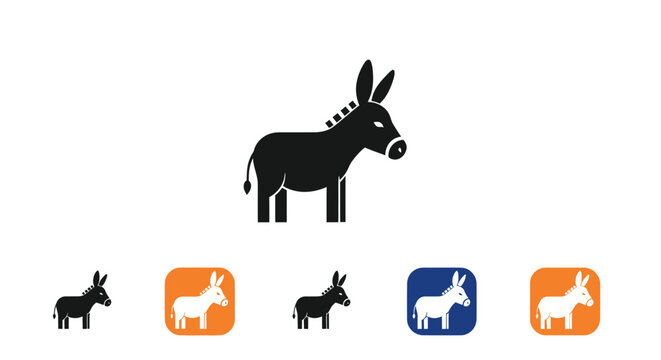 Donkey Icon Silhouette, Farm Animal Symbol, Vector Illustration