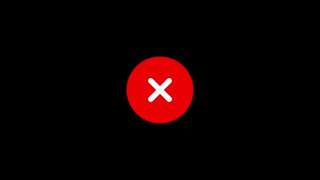 A simple red circle with a white cross symbol inside it centered on a black background representing a clear negative or incorrect status indicator for digital interfaces and applications. Keywords