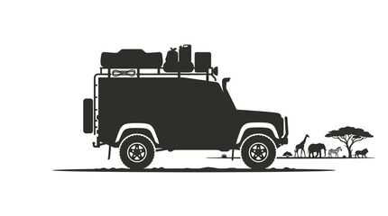 Silhouette of a safari vehicle with luggage on the roof. © alfan fikri