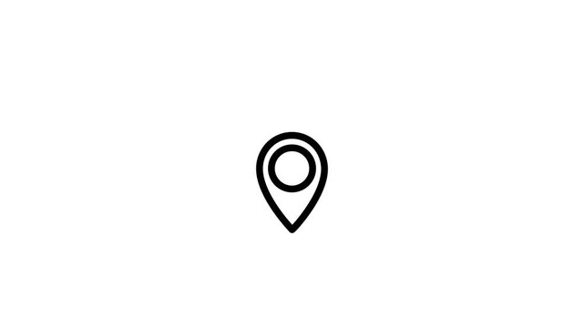 A minimalist black outline of a location pin with a concentric circle inside on a clean white background representing a map marker or navigation symbol. Keywords: location, pin, map, marker