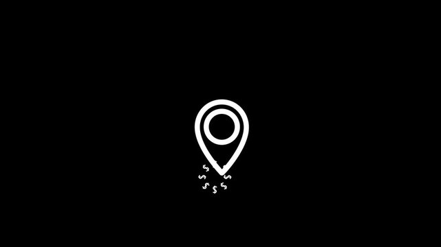 map with dollar animation. creating a stark contrast for a map marker or navigation symbol