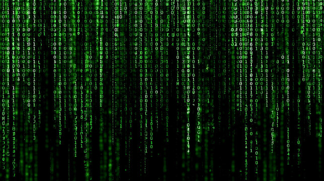 Green Digital Matrix Code Background: Futuristic Cybersecurity and Information Technology Design
