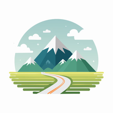 Flat Design Mountain Landscape with Winding Road