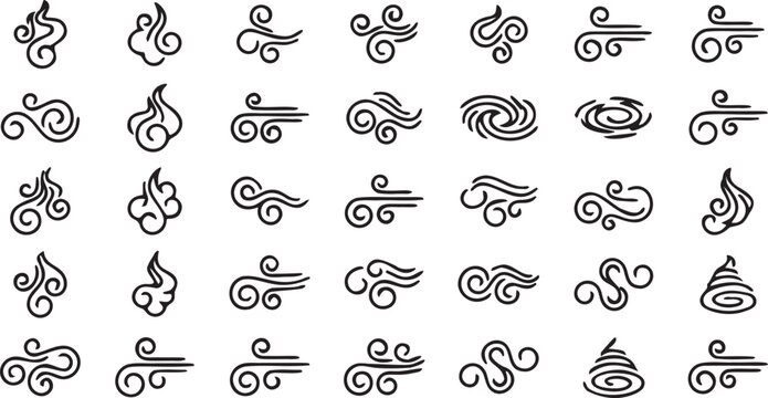 Hand Drawn Wind and Swirl Element Vector Set.