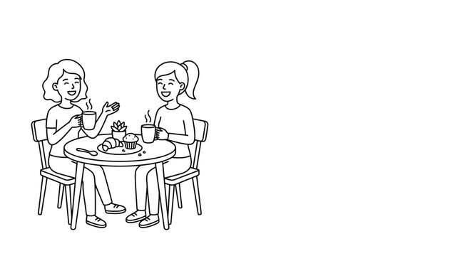Two women sitting at a cafe table enjoying coffee and pastries.