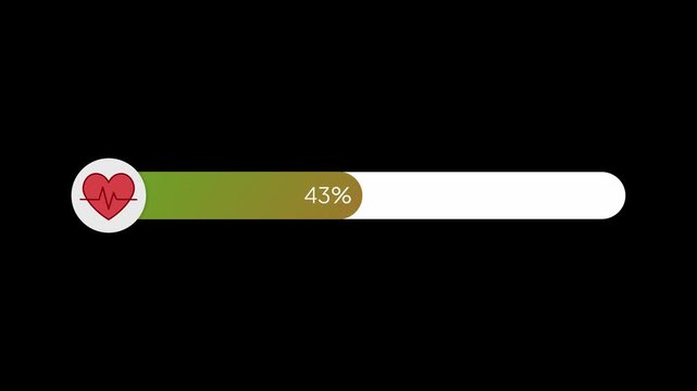 Cardio Heart Rate Pulse Tracker Progress Bar Loading Animation 0 to 100 Percent on Black Background