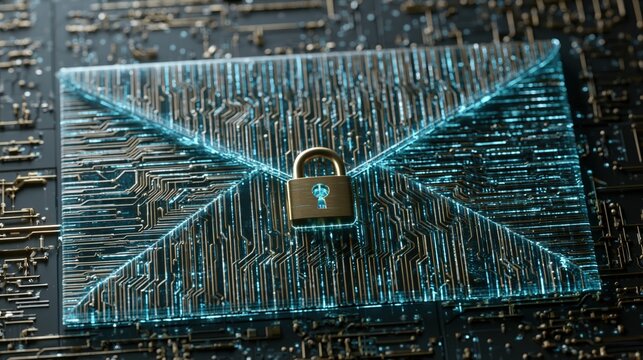 Encrypted Digital Envelope with Glowing Circuit Board Design