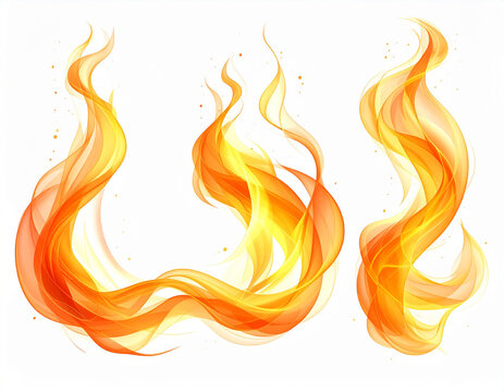 Set of abstract orange and yellow fire flame elements.