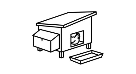 Simple Chicken Coop Line Art Icon with Hen Inside © Hape